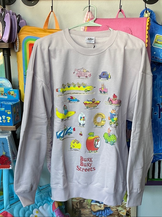 cakeworthy Tops - Busy Busy Streets Crewneck Sweatshirt - Light Gray with Colorful Print